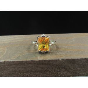 Size 6.5 14K White Gold Yellow Orange Sapphire Art Deco Band Ring Vintage Estate